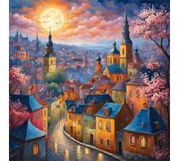 Puzzle Per Adulti 16x16 cm,70 pezzi puzzle per adulti, Regalo DIY Puzzles, Collezione Educativo Classico Creativo puzzles - Paesaggio notturno della città con la luna