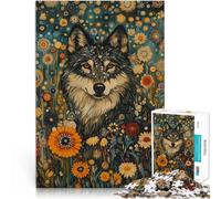 puzzle per adulti 2000 pezzi Lupo tra i fiori Fatto di cartone per età pari o superiore a 14 anni Opera d'arte Regali difficili per donne e uomini misurare：70x100cm