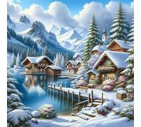 Puzzle Per Adulti 20x20 cm,120 pezzi puzzle per adulti, Regalo DIY Puzzles, Collezione Educativo Classico Creativo puzzles - Paesaggio montano del villaggio invernale
