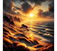 Puzzle Per Adulti 28x28 cm,200 pezzi puzzle per adulti, Regalo DIY Puzzles, Collezione Educativo Classico Creativo puzzles - Alberi sulla spiaggia con vista sull'alba