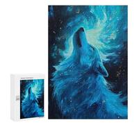 Puzzle Per Adulti 300 PCS Blue Wolf Howling at Moon Puzzle Per Adolescenti Antistress Sfida Educativa Regali Di Natale E Compleanno 300 PCS