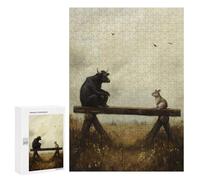 Puzzle Per Adulti 300 PCS Bull And Mouse on Bench Puzzle Per Adolescenti Giocattolo Decorazione Da Parete Modello Da Assemblare Regali Per Amici E Familiari 300 PCS