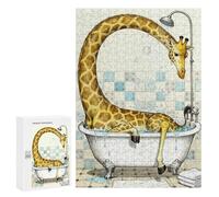 Puzzle Per Adulti 300 PCS Giraffe Have Difficulty Taking A Bath Illustration Puzzle Per Adulti Gara Di Velocità Manuale Interazione Genitore-figlio Ideale Come Regalo Per Tutta La Famiglia 300 PCS