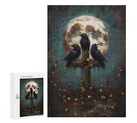 Puzzle Per Adulti 300 PCS Puzzle Three Ravens on Cross with Moon Puzzle Per Adulti Gioco Per Famiglie Regali Per Donne Per Compleanno, Natale 300 PCS