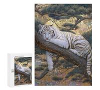 Puzzle Per Adulti 300 PCS Puzzle White Tiger Resting on Tree Branch Puzzle Per Adolescenti Taglio Di Precisione Interazione Genitore-figlio Bellissimo Gioco Di Design 300 PCS