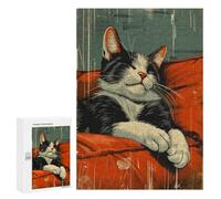 Puzzle Per Adulti 300 PCS Retro Tuxedo Cat Sleeping Puzzle Per Adolescenti Giochi Per Famiglie Difficile Difficile Per È Ideale Come Regalo 300 PCS