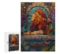 Puzzle Per Adulti 300 PCS Stained Glass Lion with Birds Puzzle Per Adulti Giochi Rilassanti Regali Per Donne Regali Per Amici E Familiari 300 PCS