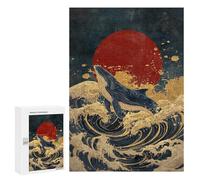 Puzzle Per Adulti 300 PCS Whale Riding Waves with Red Sun-1 Puzzle Per Adolescenti Taglio Di Precisione Difficile E Stimolante Regali Di Compleanno E Unici 300 PCS