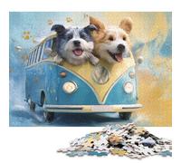 Puzzle per adulti 300 pezzi Cani allegri in un furgone VW Avventura Puzzle in legno per adulti Giochi di puzzle sostenibili Regali di Halloween 300 pezzi (40x28 cm)