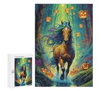 Puzzle per adulti, 300 pezzi di Halloween Horse nella foresta, 1 puzzle per adolescenti, giochi di pensiero, quadri da parete, regali di Natale e di compleanno, 300 pezzi