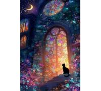 Puzzle per Adulti 300 Pezzi Gatto Città Luna Puzzle Difficile, Sviluppa Capacità di Osservazione, Logica e Manualità Puzzle 300 Pezzi 40x28 cm