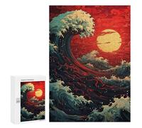Puzzle per adulti 300 pezzi Giappone Wave Sunset puzzle per adulti, giochi di pensiero, regali per donne, regali per amici e parenti, 300 pezzi