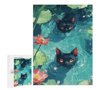 Puzzle Per Adulti 500 PCS Black Cats in Water Lilies Puzzle Per Adolescenti Giochi Rilassanti Regali Per Donne Regali Unici Per Compleanno E Natale 500 PCS