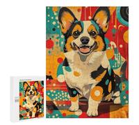 Puzzle Per Adulti 500 PCS Corgi in Retro Style Welsh Corgi Art Print - Vibrant And Abstract Dog Decor Puzzle Per Adulti Gioco Rompicapo Regali Per Donne Regali Per Amici E Familiari 500 PCS