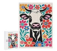Puzzle Per Adulti 500 PCS Cute Cow in Flowers Puzzle Per Adolescenti Migliora La Memoria Difficile Da Completare Gioco Divertente Per Tutta La Famiglia 500 PCS