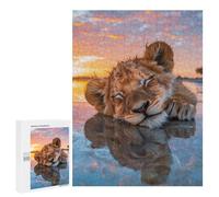 Puzzle Per Adulti 500 PCS Lion Cub Sunset Reflection Puzzle Per Adolescenti Migliora La Memoria Difficile Da Completare Gioco Divertente Per Tutta La Famiglia 500 PCS