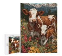 Puzzle Per Adulti 500 PCS Mountain Pasture Cows Flowers Puzzle Per Adolescenti Taglio Di Precisione Difficile E Stimolante Regali Di Compleanno E Unici 500 PCS