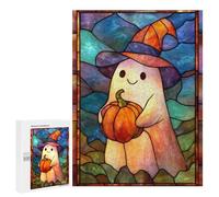Puzzle Per Adulti 500 PCS Puzzle Halloween Ghost with Pumpkin Stained Glass Puzzle Per Adulti Gioco Rompicapo Analisi E Logica Interazione Genitore-figlio 500 PCS