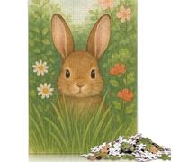 Puzzle per adulti 500 pezzi Coniglietto acquerello in un giardino fiorito Puzzle per adulti Gioco di puzzle per famiglie Regali di compleanno Puzzle Giochi casual (52x38 cm)