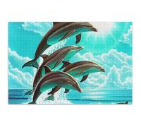 Puzzle per adulti 500 pezzi divertenti delfini stupidi verde acqua Fun Prime stampa artistica animale, 500 x 50 cm