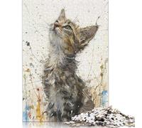 Puzzle per adulti 500 pezzi Gattino con sguardo rivolto verso l'alto Puzzle in legno per adulti e adolescenti Giochi educativi per la casa Giocattoli fai da te 500 pezzi (52x38 cm)