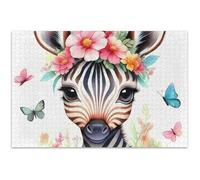 Puzzle per adulti, 500 pezzi, idea regalo per gioco di elefanti bianchi, carino zebra fiore corona puzzle unico puzzle animale arte colorata, 50,8 x 37,9 cm