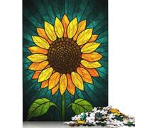 Puzzle per adulti 500 pezzi in vetro colorato con girasoli, puzzle in legno per adulti, gioco educativo, sfida giocattolo, 500 pezzi (52x38 cm)