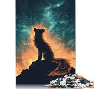 Puzzle per adulti 500 pezzi Lupo che ulula sotto il fuoco cosmico Cielo Puzzle Gioco di puzzle in legno Puzzle per adolescenti e divertenti giochi di puzzle 500 pezzi (52x38 cm)