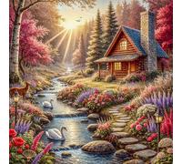 Puzzle Per Adulti 500 pezzi, puzzle per adulti Intrattenimento Creativo, puzzles 500 Pezzi per adulto Gioco impegnativo Puzzles(Paesaggio cottage sulla riva fiume)