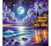Puzzle Per Adulti 70 pezzi, puzzle per adulti Intrattenimento Creativo, puzzles 70 Pezzi per adulto Gioco impegnativo Puzzles(Casa chiaro luna sulla spiaggia)