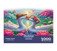Puzzle per adulti a forma di cigno per la decompressione: due cigni con fiori di Lotus Educational Game Challenge 1000 pezzi 70x50 cm/1000 pezzi