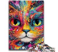 Puzzle per adulti a forma di gatto colorato, difficili da completare ma divertenti e spiritosi, decorazioni e regali unici per la casa 26x38cm
