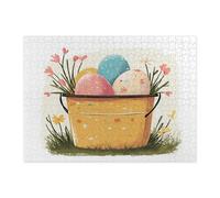 Puzzle per adulti a secchiello della fattoria di Pasqua, 500 pezzi, divertenti uova di campagna, puzzle in legno, decorazioni stampate per feste di intrattenimento