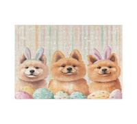 Puzzle per adulti a tema pasquale, con cane Chow Chow, primavera, 300 pezzi, simpatici e divertenti puzzle in legno con uova e cuccioli, decorazione stampata per intrattenimento creativo