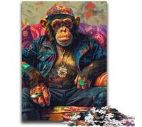 Puzzle per adulti alla moda a tema scimpanzé, 1000 pezzi, difficili da completare ma divertenti e divertenti, ideali come decorazioni per la casa e come regalo (38x26cm)