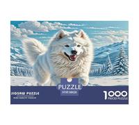 Puzzle per adulti American Eskimo Dog per decorazioni murali: Husky bianco che corre nella neve Gioco educativo Decompressione 1000 pezzi 38x26 cm/1000 pezzi
