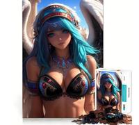 Puzzle per adulti "Angelo dai capelli blu - Ragazza anime" da 1000 pezzi,gioco di abilità,taglio di precisione,sfida divertente per il tempo libero (38x52cm)