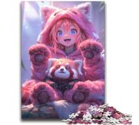 Puzzle per adulti Anime Red Panda Girl 1000 pezzi, aiuta il cervello ad allenare i giocattoli avvincenti per coltivare la pazienza, adatti alle coppie (50x75cm)