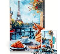 Puzzle per adulti "Balcone parigino con gatto e croissant", 1000 pezzi, gioco per la concentrazione e il relax, bordi netti, Babbo Natale, scegli il tuo desiderio (50x75cm)
