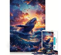 Puzzle per adulti "Balena che emerge al tramonto con gabbiani" da 1000 pezzi,gioco di memoria e allenamento per la mente,taglio preciso,finitura di alta qualità,un modo coinvolgente per trascorrere