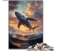 Puzzle per adulti "Balene che saltano al tramonto", 1000 pezzi, adatto dai 14 anni in su, idee regalo per migliorare la memoria (50x75cm)