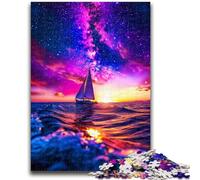 Puzzle per adulti "Barca a vela sul mare sotto la galassia" da 1000 pezzi, stimolante gioco di giocattoli Ogni pezzo è unico Gioco stimolante e divertente per tutta la famiglia, 26x38cm