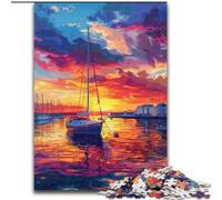 Puzzle per adulti "Barca al tramonto" 1000 pezzi, gioco stimolante e gioco per famiglie con poster abbinato e foglio di quiz (26x38cm)