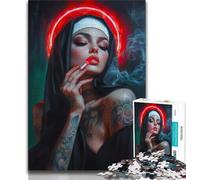 Puzzle per adulti bellissimo puzzle da 1000 pezzi raffigurante una suora tatuata per adulti e adolescenti regalo di compleanno regali arte murale per bambini dai 14 anni in su (26x38cm)