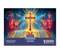 Puzzle per adulti Bibbia e croce 1000 pezzi - Bibbia con croce adatta per la decompressione da parete, gioco per famiglie divertente e stimolante, 52x38 cm/1000 pezzi