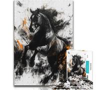 Puzzle per adulti "Black Golden Horse" da 1000 pezzi per adulti e adolescenti perfetto per trascorrere il tempo in casa e migliorare l'amore tra coppie (50x75cm)