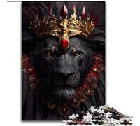 Puzzle per adulti Black Lion King of Crown, gioco stimolante e gioco per famiglie con pezzi completamente interconnessi di forma casuale (dimensioni 50x75cm)