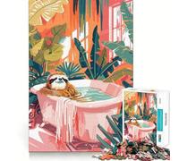 Puzzle per adulti "Bradipo nella vasca da bagno circondato da piante", 1000 pezzi, gioco di logica, divertente da assemblare, taglio preciso, regalo memorabile 38x26cm