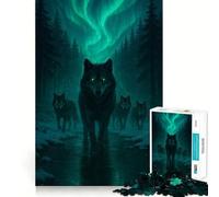 Puzzle per adulti "Branco di lupi sotto l'aurora boreale" da 1000 pezzi,gioco stimolante per la mente,taglio laser di alta qualità,rilassante attività di gruppo al chiuso (38x26cm)
