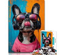 Puzzle per adulti Bulldog che ascolta musica 1000 pezzi, impegnativo da completare ma divertente e umoristico gioco educativo per il compleanno 50x75cm
